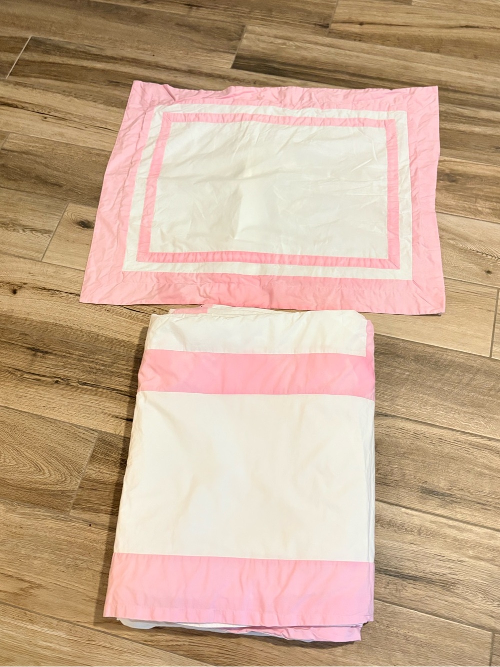 Pottery Barn Kids Organic Cotton Duvet Twin & Sham white with pink border